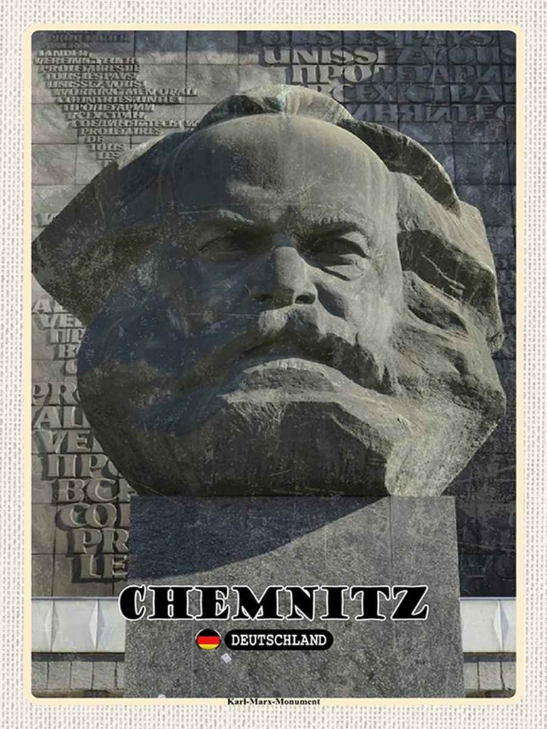 Holzschild 40x30 cm Chemnitz Karl-Marx-Monument Bildmotiv Reisemotiv Straße Stadt