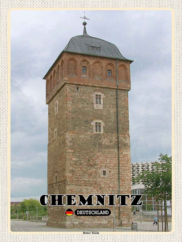 Holzschild 40x30 cm Chemnitz Deutschland Roter Turm Bildmotiv Reisemotiv