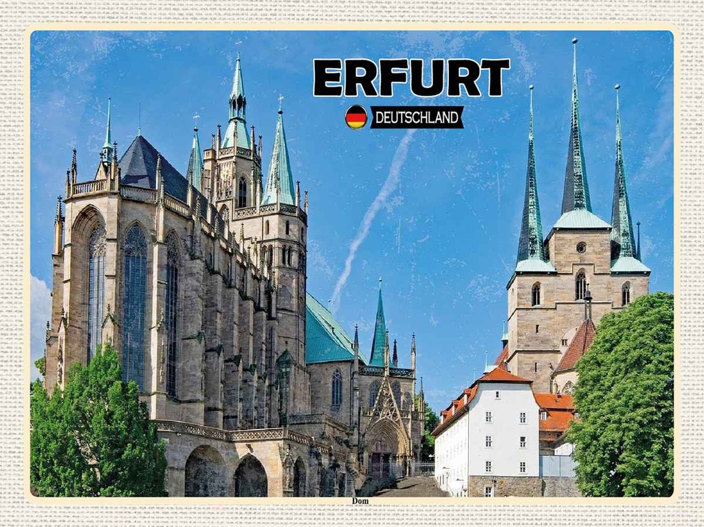 Holzschild 30x40 cm Erfurt Deutschland Dom Altstadt Bildmotiv Reisemotiv