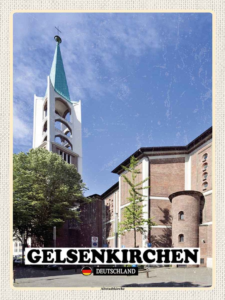 Holzschild 40x30 cm Gelsenkirchen Alstadtkirche Bildmotiv Reisemotiv Straße Stadt