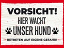 Holzschild 30x40 cm Vorsicht! Hier wacht uner Hund! Warnschild Hinweisschild