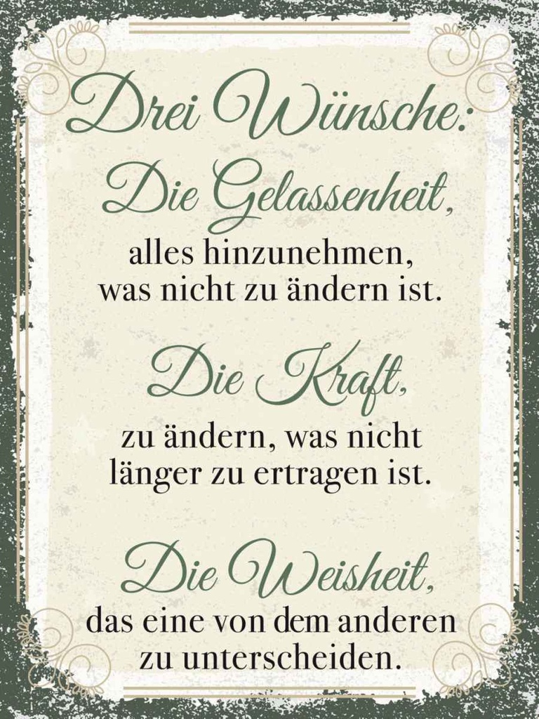 Holzschild 40x30 cm Drei Wünsche Die Gelassenheit Dekoration