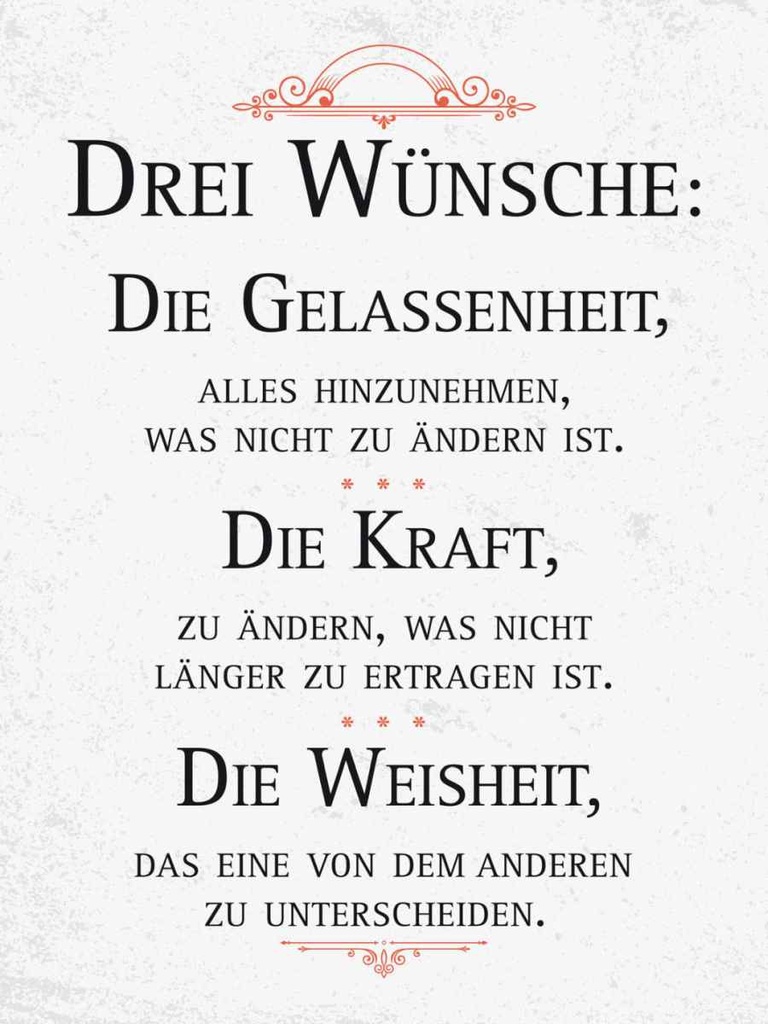 Holzschild 40x30 cm Drei Wünsche Die Gelassenheit weiß Spruch Zitat
