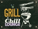 Holzschild 30x40 cm Grill & Chill Lounge grau rosa Essen Trinken