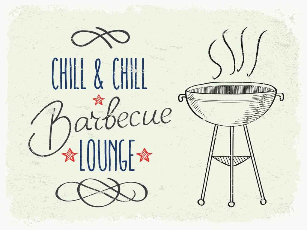 Holzschild 30x40 cm Chill & Barbecue Lounge weiß Essen Trinken