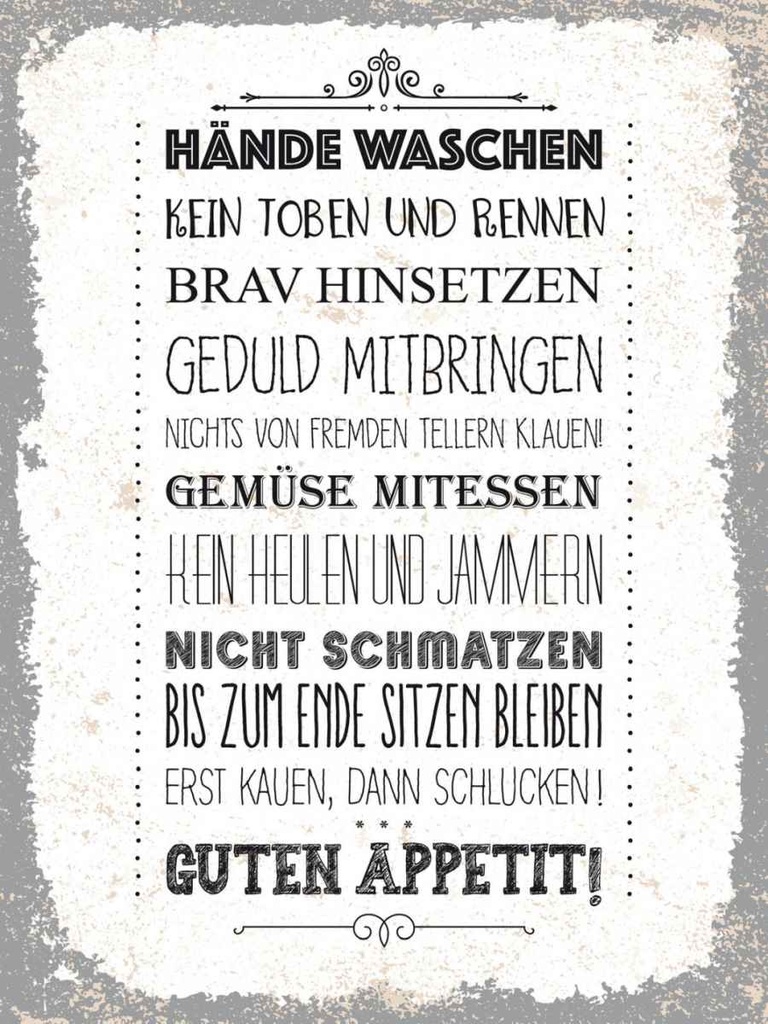 Holzschild 40x30 cm Hände waschen kein toben rennen Spruch Zitat