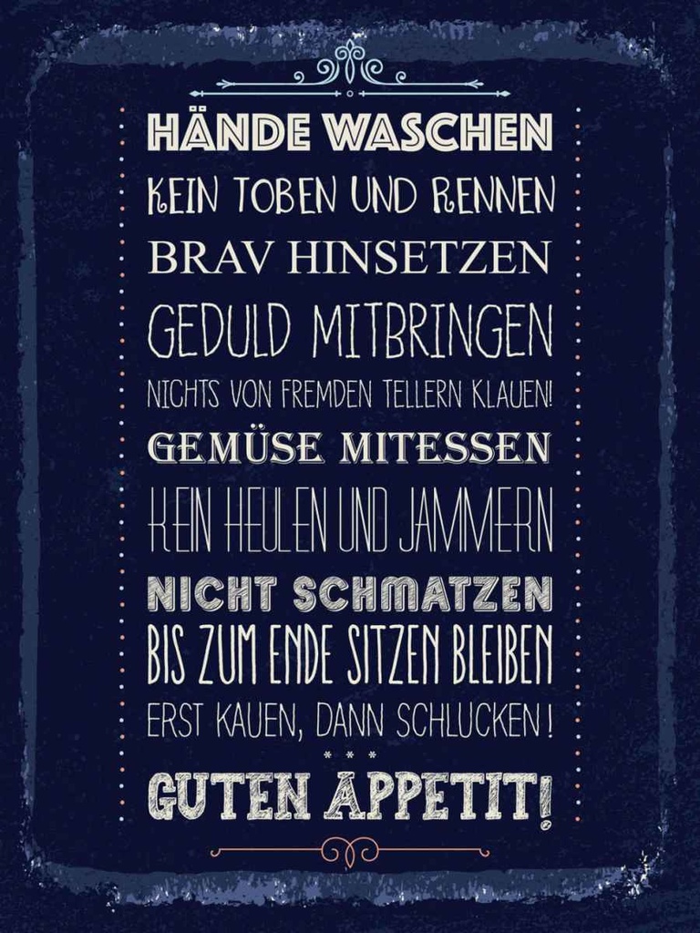 Holzschild 40x30 cm Hände waschen kein toben blau Warnschild Hinweisschild