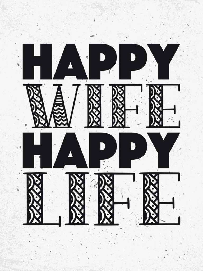 Holzschild 40x30 cm Frau Happy wife Life Männer Frauen