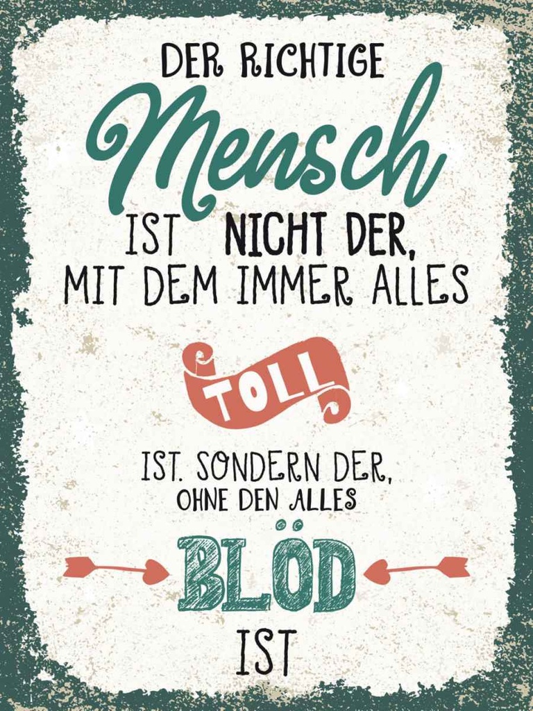 Holzschild 40x30 cm der richtige Mensch ohne alles blöd Spruch Zitat