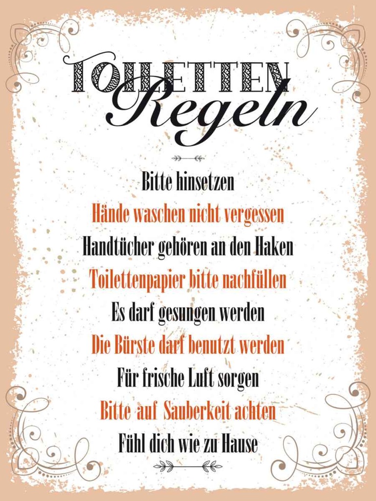 Holzschild 40x30 cm Toilletten Regeln darf gesungen Warnschild Hinweisschild