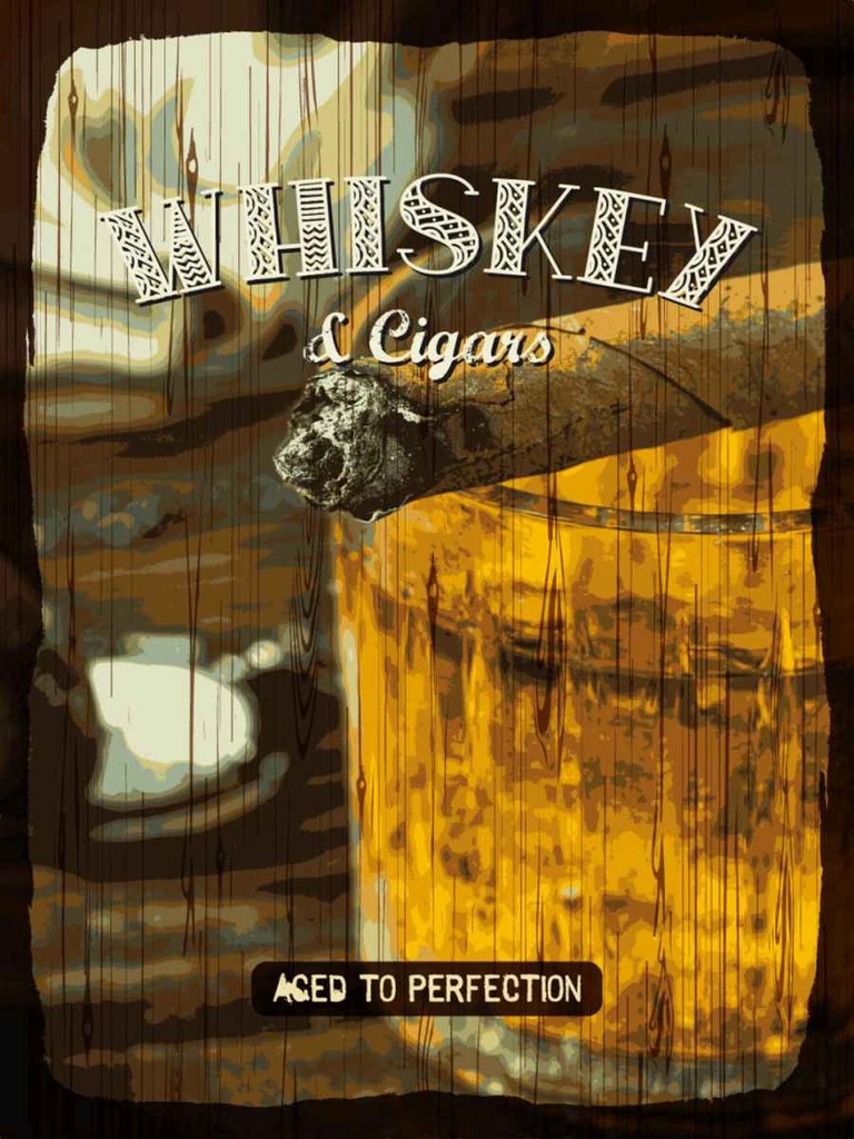 Holzschild 40x30 cm Whiskey & Cigars aced to perfection Essen Trinken