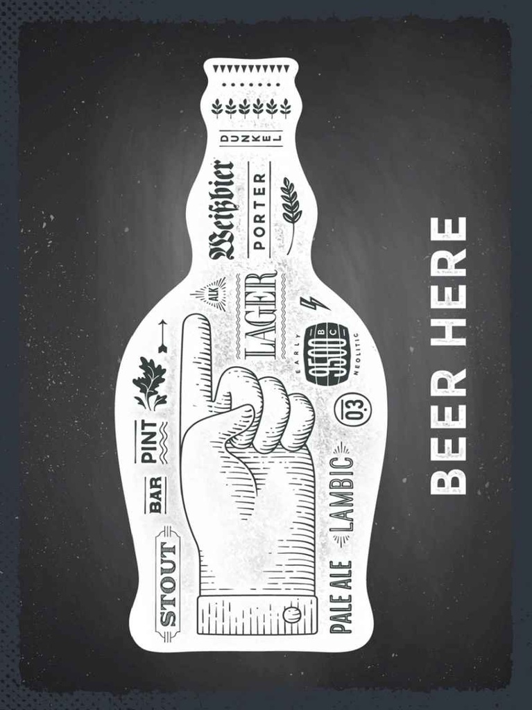 Holzschild 40x30 cm Beer here Flasche Bier Essen Trinken