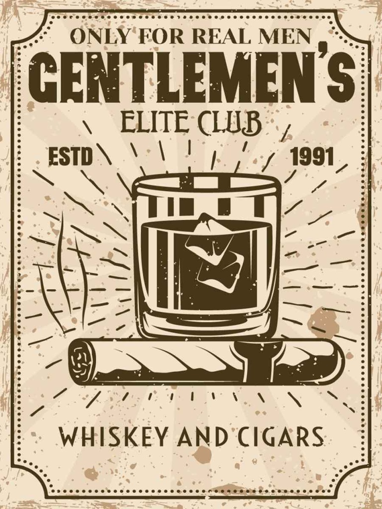 Holzschild 40x30 cm Whiskey Cigars elite club real men Essen Trinken
