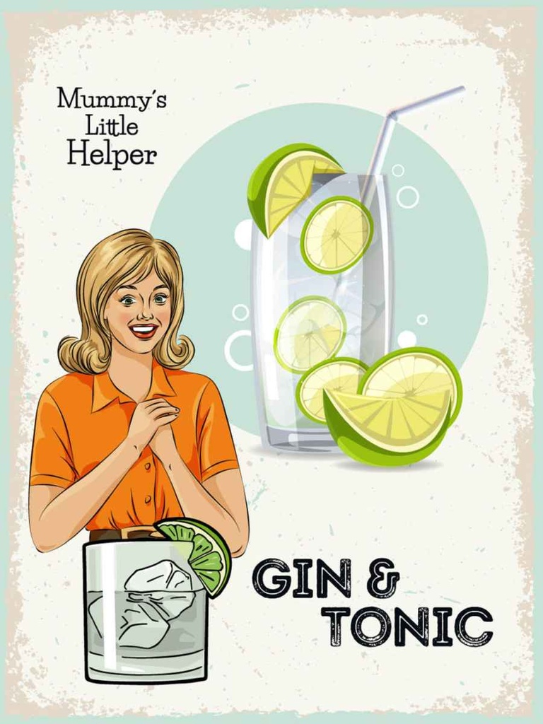 Holzschild 40x30 cm Mummy´s little Helper Gin & Tonic Essen Trinken