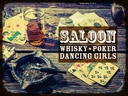 Holzschild 30x40 cm Saloon Whisky Poker Dancing girls Essen Trinken