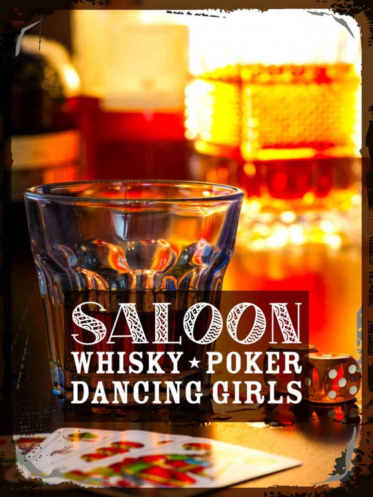 Holzschild 40x30 cm Saloon Whisky Poker Zigarre Girls Essen Trinken