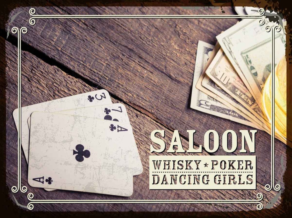 Holzschild 30x40 cm Saloon Whisky Poker Dancing Essen Trinken