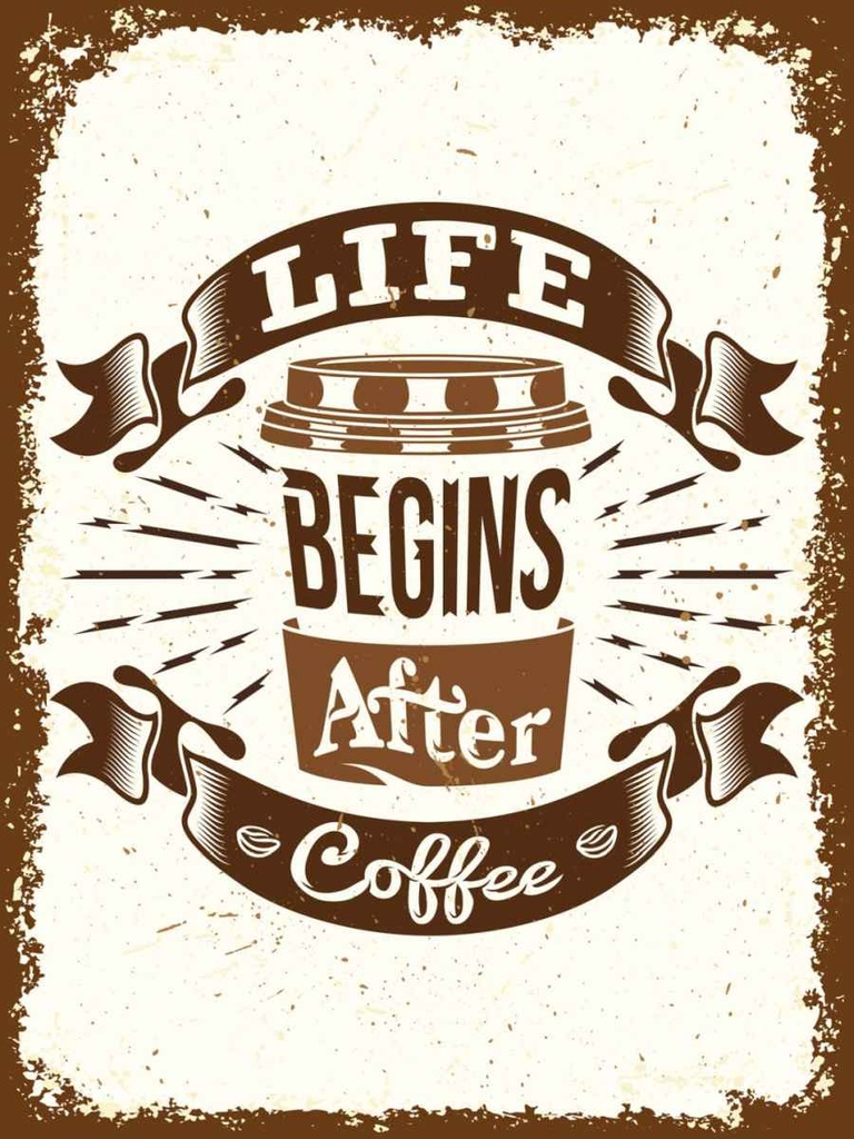 Holzschild 40x30 cm Life begins after Coffee Essen Trinken