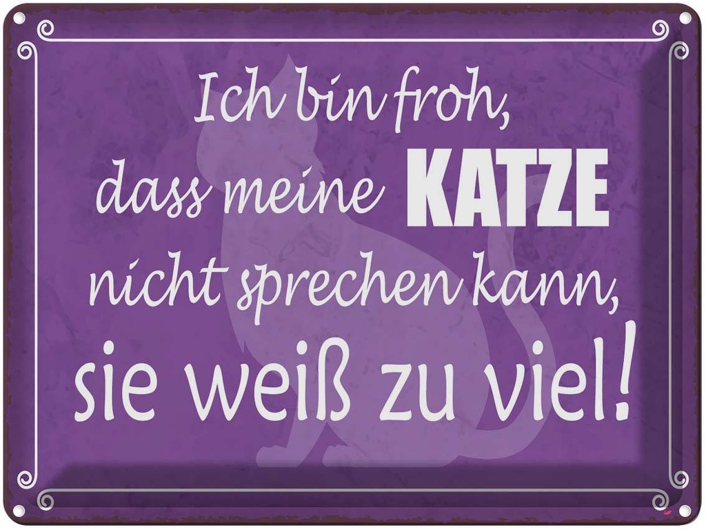 Blechschild 30x40 cm froh meine Katze nicht sprechen Spruch Zitat