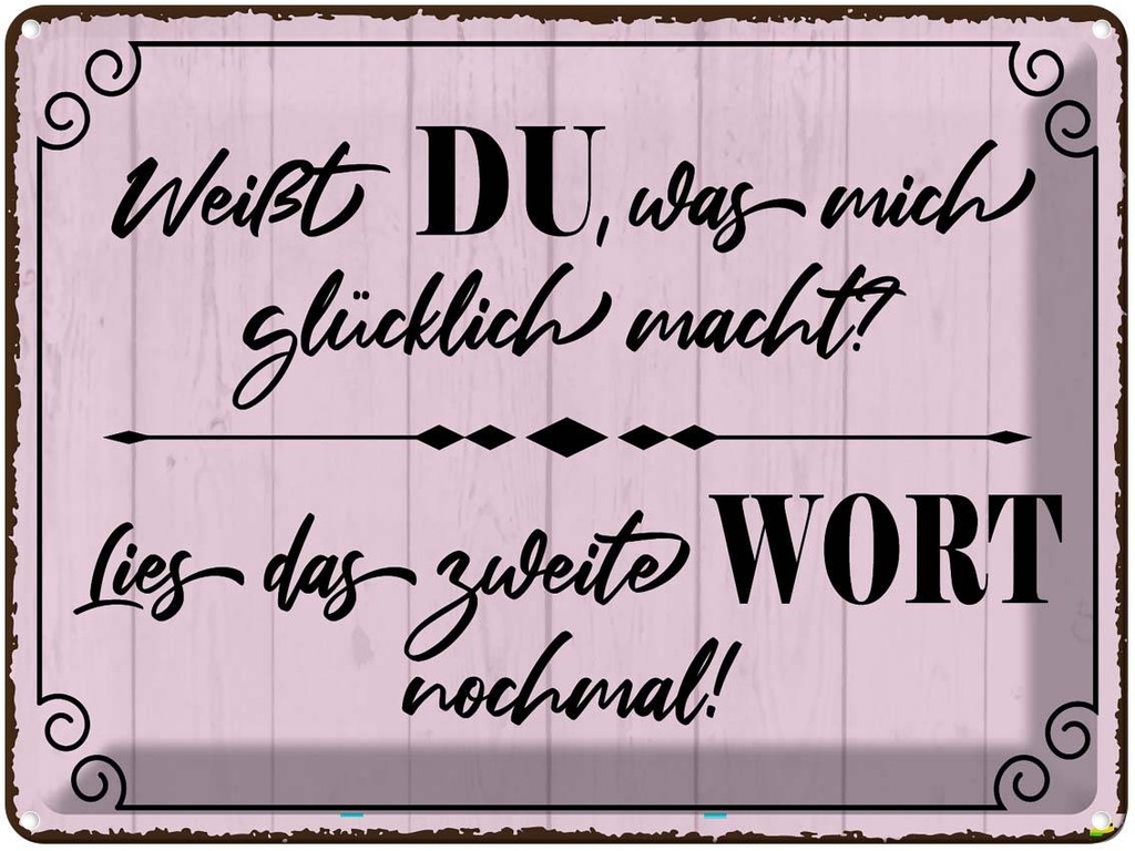 Blechschild 30x40 cm weißt DU was mich glücklich Dekoration Spruch Zitat