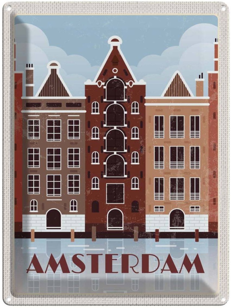 Blechschild 40x30 cm Amsterdam Reiseziel Bildmotiv Reisemotiv Abenteuer Reisen Straße Stadt Urlaub