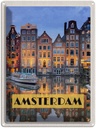 Blechschild 40x30 cm Amsterdam bei Nacht Bildmotiv Reisemotiv Abenteuer Reisen Straße Stadt Urlaub