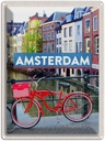 Blechschild 40x30 cm AmsterdamFahrrad Bildmotiv Reisemotiv Abenteuer Reisen Straße Stadt Urlaub