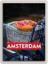 Blechschild 40x30 cm Retro Amsterdam Tulpen Fahrrad Bildmotiv Reisemotiv Abenteuer Reisen Europa Urlaub