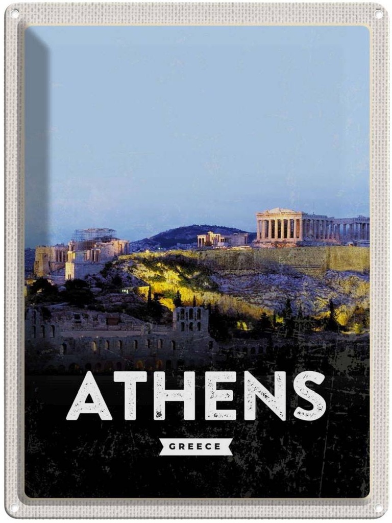 Blechschild 40x30 cm Retro Athens Greece Bildmotiv Reisemotiv Abenteuer Reisen Straße Stadt Urlaub