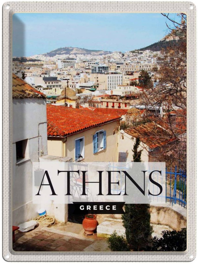 Blechschild 40x30 cm Athens Greece Stadt Bildmotiv Reisemotiv Abenteuer Reisen Straße Urlaub