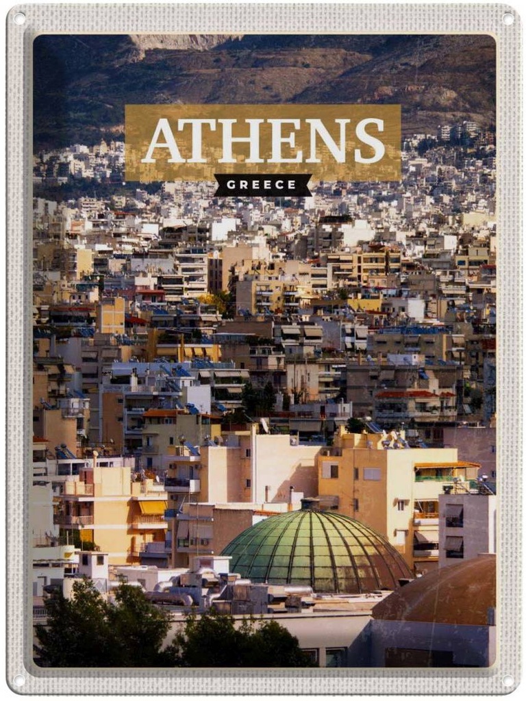 Blechschild 40x30 cm Athens Greece Urlaub Blick auf die Stadt Bildmotiv Reisemotiv Abenteuer Reisen