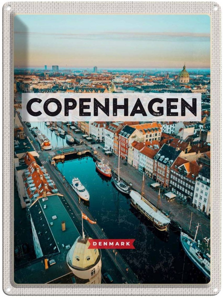 Blechschild 40x30 cm Copenhagen Denmark Altstadt Fluss Bildmotiv Reisemotiv Abenteuer Reisen Europa Urlaub