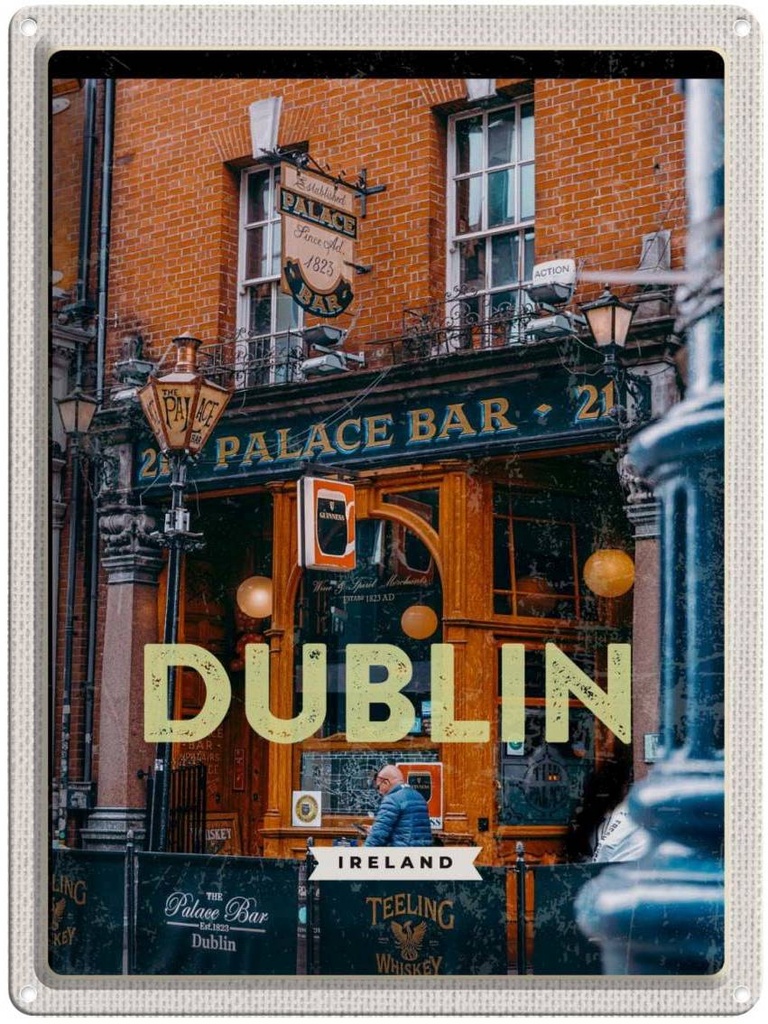 Blechschild 40x30 cm Dublin Ireland Urlaub Palace Bar Bildmotiv Reisemotiv Abenteuer Reisen Straße Stadt