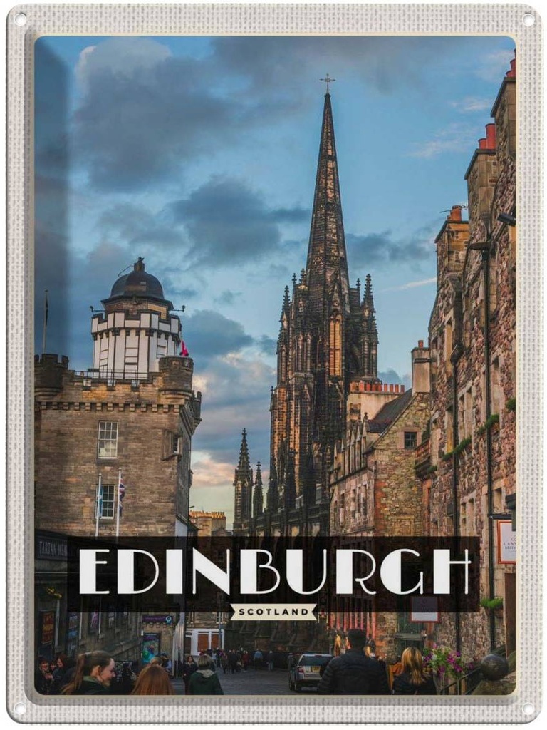 Blechschild 40x30 cm Edinburgh Scotland Altstadt Bildmotiv Reisemotiv Abenteuer Reisen Straße Stadt Urlaub
