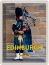Blechschild 40x30 cm Edinburgh Scotland Dudelsack Mann Bildmotiv Reisemotiv Abenteuer Reisen Europa Urlaub