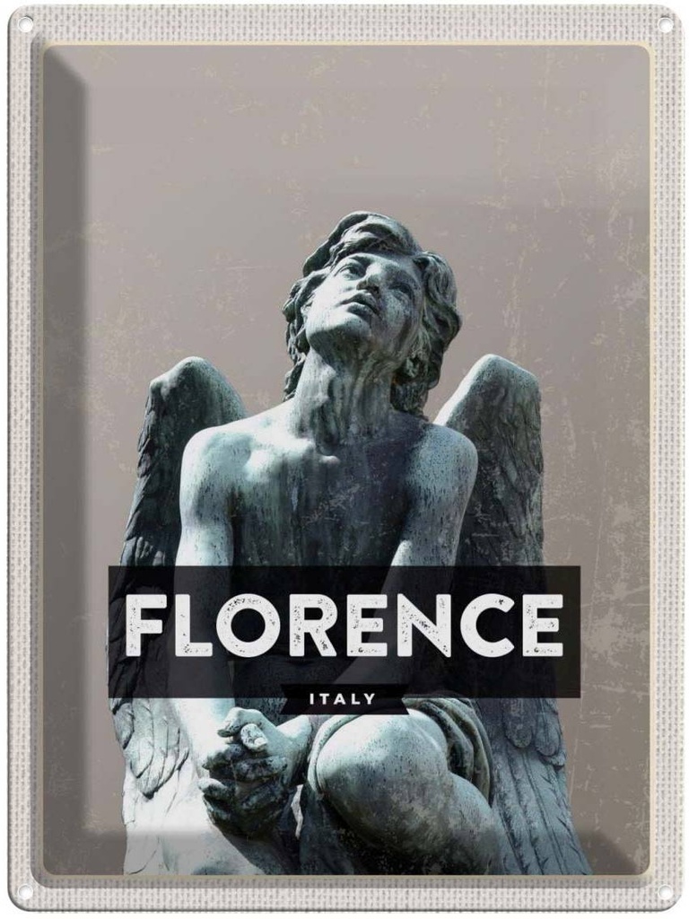 Blechschild 40x30 cm Florence Italy Urlaub wehmütiger Engel Statue Bildmotiv Reisemotiv Abenteuer Reisen Europa