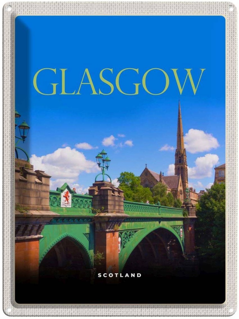 Blechschild 40x30 cm Glasgow Scotland Hafenstadt Bildmotiv Reisemotiv Abenteuer Reisen Tier Haustier Urlaub
