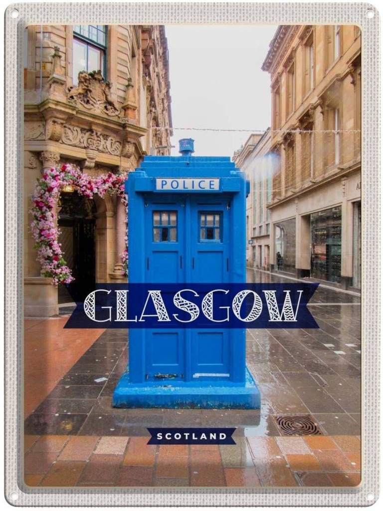 Blechschild 40x30 cm Glasgow Scotland Hafenstadt Police Bildmotiv Reisemotiv Abenteuer Reisen Europa Urlaub