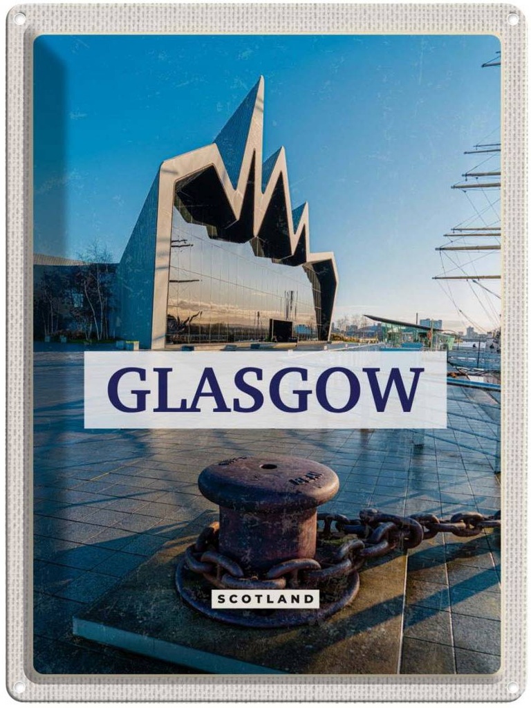 Blechschild 40x30 cm Glasgow Scotland Hafenstadt Bildmotiv Reisemotiv Abenteuer Reisen Tier Haustier Urlaub
