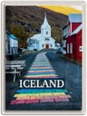 Blechschild 40x30 cm Iceland Iselstaat Kirche Bildmotiv Reisemotiv Abenteuer Reisen Straße Stadt Urlaub