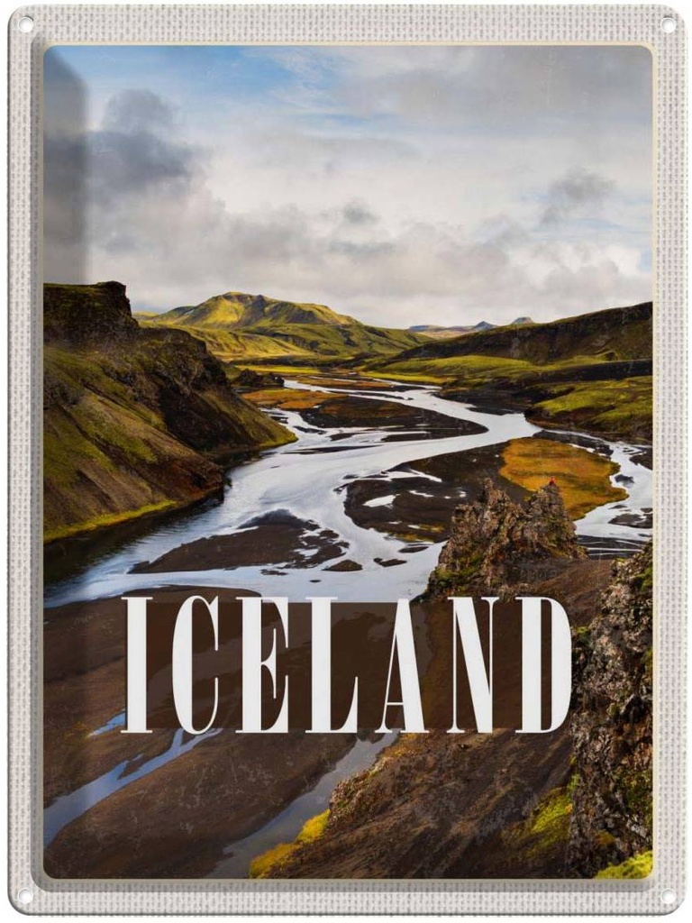 Blechschild 40x30 cm Iceland Berge Vulkaninsel Bildmotiv Reisemotiv Abenteuer Reisen Urlaub