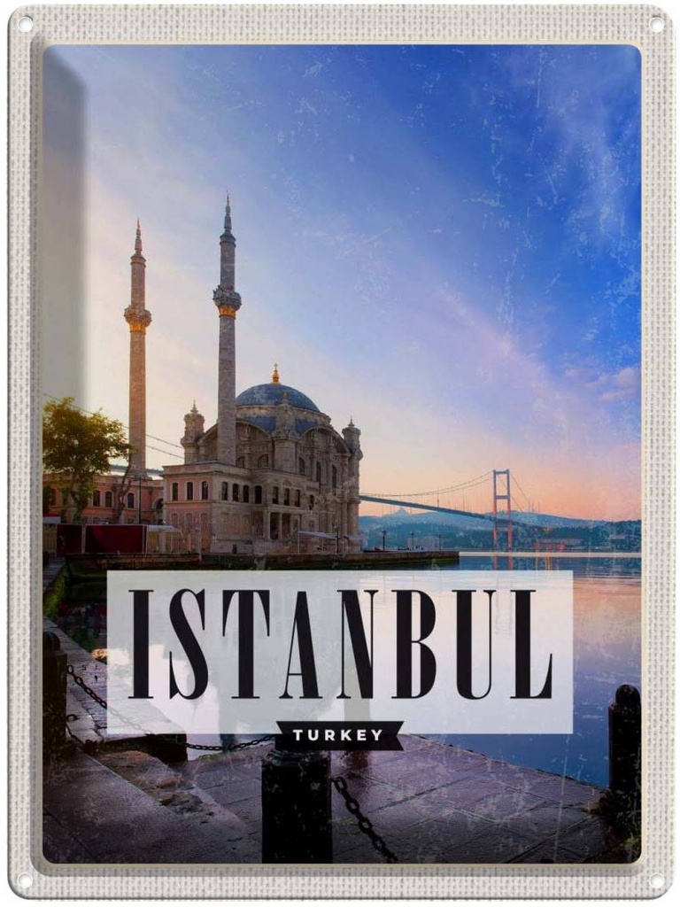 Blechschild 40x30 cm Istanbul Turkey Urlaub Moschee Meer Bildmotiv Reisemotiv Abenteuer Reisen Straße Stadt