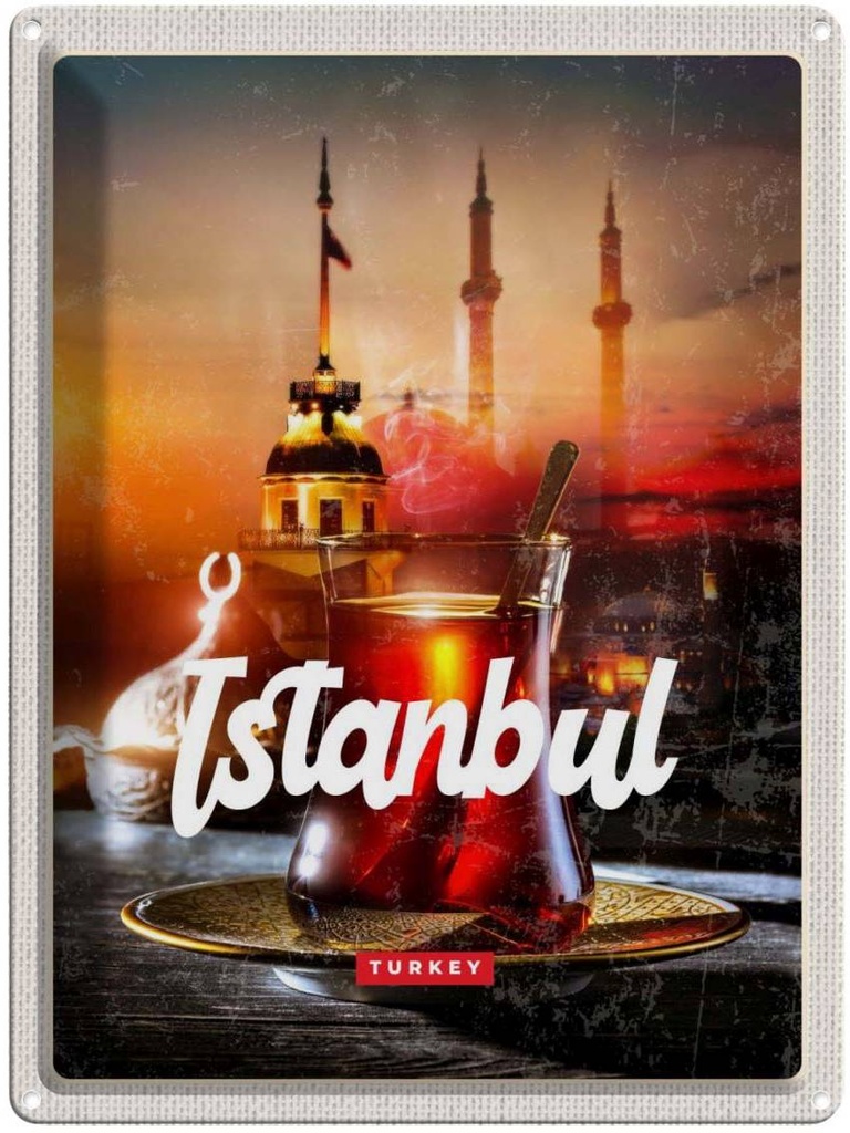 Blechschild 40x30 cm Istanbul Turkey Reisen Urlaub Çay türkischer Tee Bildmotiv Reisemotiv Essen Trinken Abenteuer