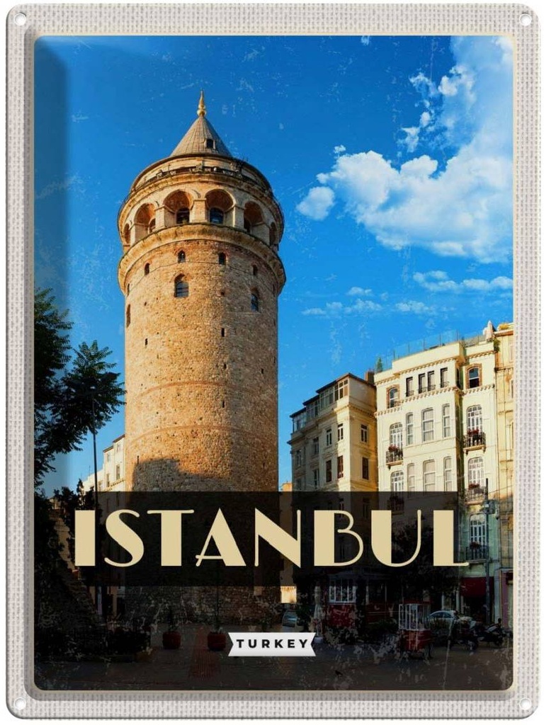 Blechschild 40x30 cm Retro Istanbul Urlaub Turkey Altstadt Bildmotiv Reisemotiv Abenteuer Reisen Straße Stadt