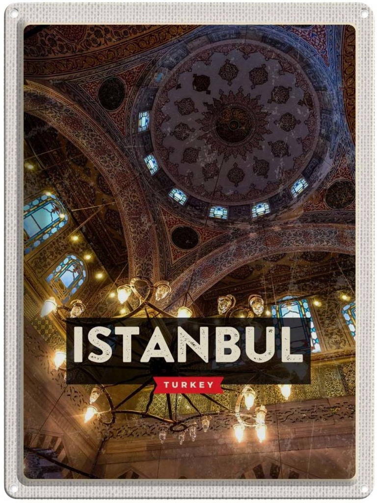 Blechschild 40x30 cm Retro Istanbul Urlaub Turkey Moschee Bildmotiv Reisemotiv Abenteuer Reisen Straße Stadt