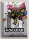 Blechschild 40x30 cm Mojacar Spain Urlaub Spanien Blumen Bildmotiv Reisemotiv Abenteuer Reisen Straße Stadt