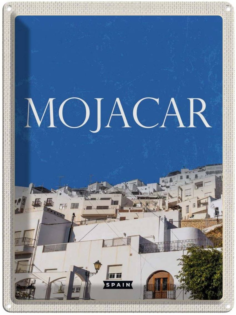 Blechschild 40x30 cm Retro Mojacar Urlaub Spain Spanien Himmel Bildmotiv Reisemotiv Abenteuer Reisen Europa