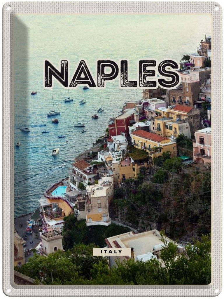 Blechschild 40x30 cm Naples Italy Urlaub Neapel Italien Panorama Bildmotiv Reisemotiv Abenteuer Reisen Europa
