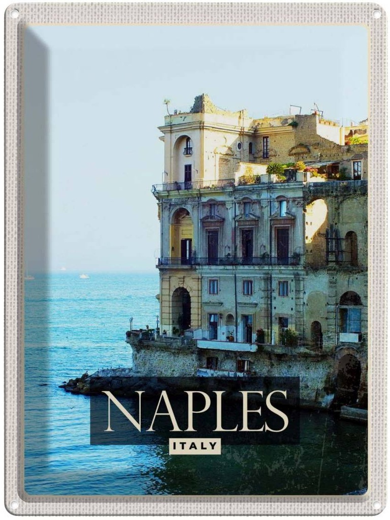Blechschild 40x30 cm Naples Italy Urlaub Neapel Panorama Meer Bildmotiv Reisemotiv Abenteuer Reisen Europa