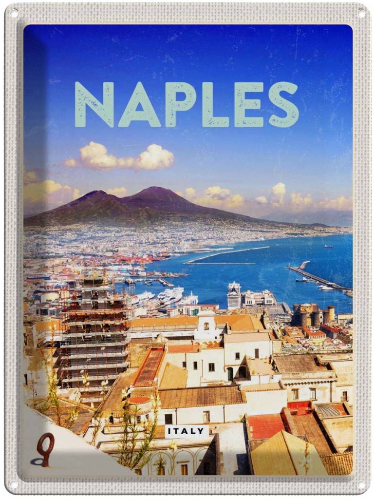 Blechschild 40x30 cm Retro Naples Europa Urlaub Italy Neapel Panorama Meer Bildmotiv Reisemotiv Abenteuer Reisen